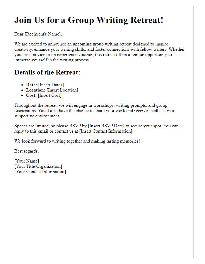 Letter template of group writing retreat opportunity