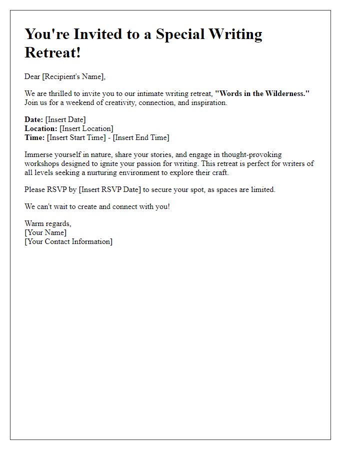 Letter template of intimate writing retreat gathering invitation