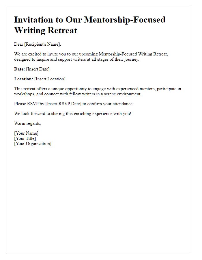 Letter template of mentorship-focused writing retreat invitation