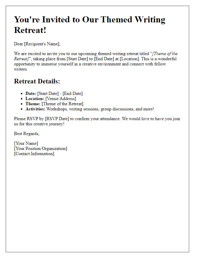 Letter template of themed writing retreat invitation