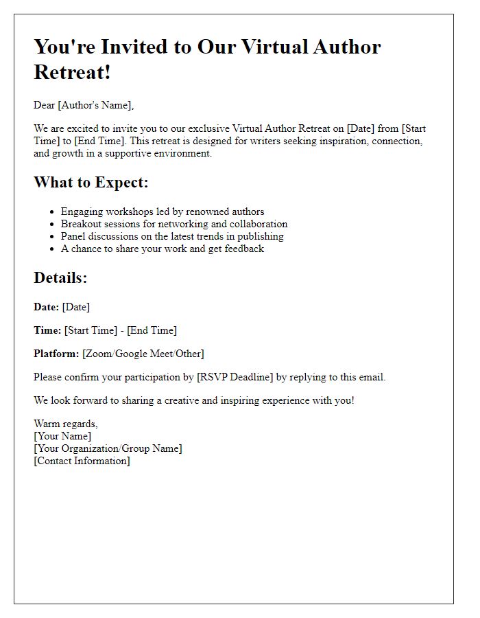 Letter template of virtual author retreat invitation