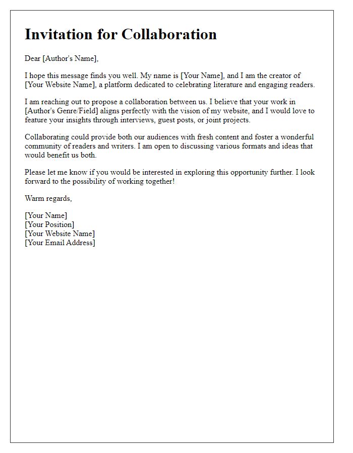 Letter template of author website collaboration invitation