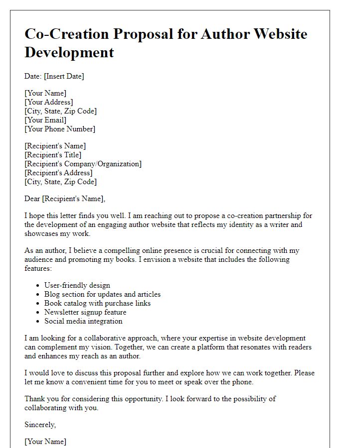 Letter template of co-creation proposal for author website development