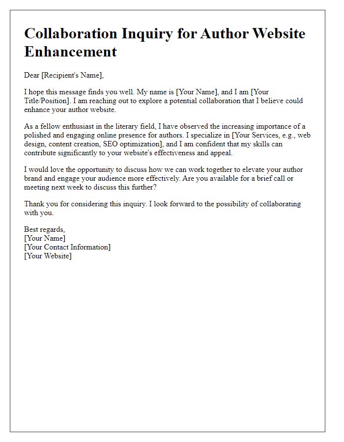 Letter template of collaboration inquiry for author website enhancement