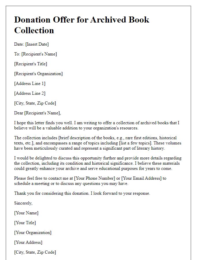 Letter template of archived book collection donation offer