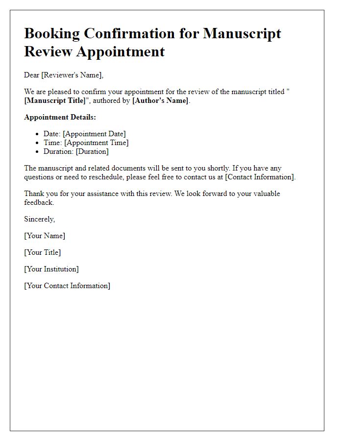 Letter template of booking a manuscript review appointment