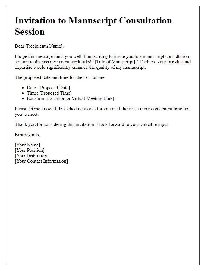 Letter template of initiating a manuscript consultation session