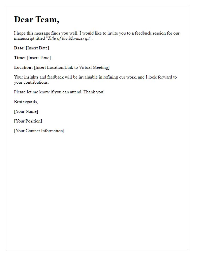 Letter template of inviting colleagues for manuscript feedback session