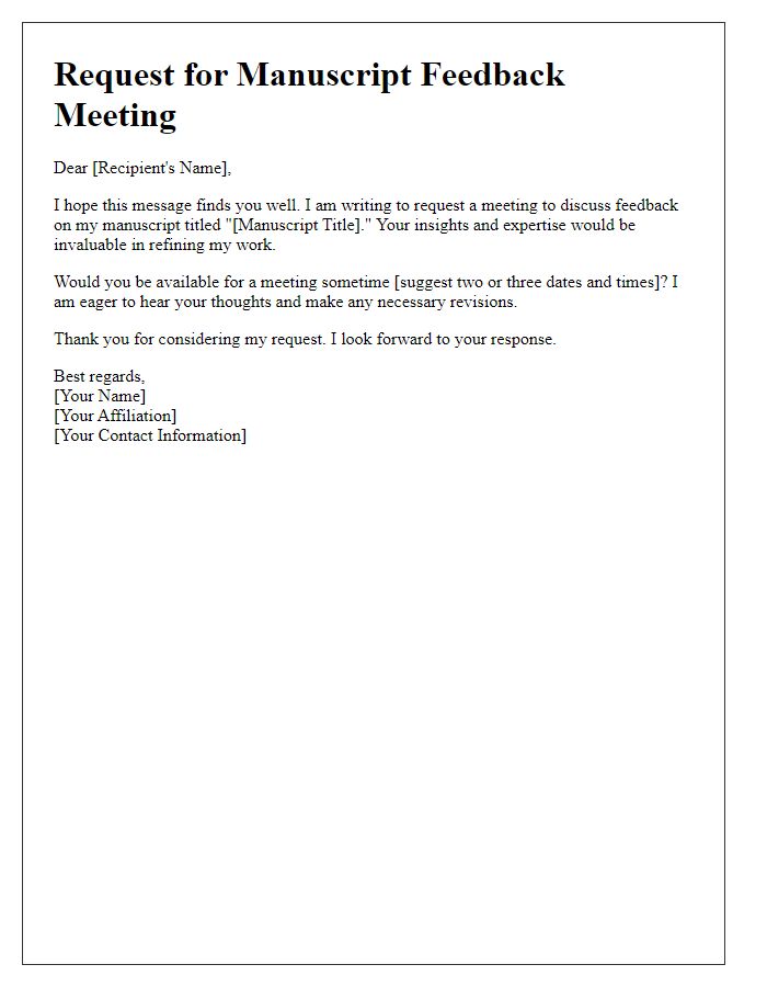 Letter template of request for manuscript feedback meeting