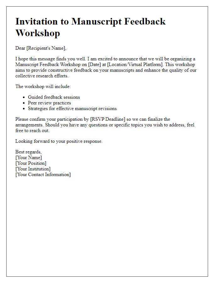 Letter template of setting up a manuscript feedback workshop