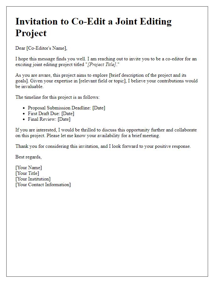 Letter template of co-editor invitation for joint editing project