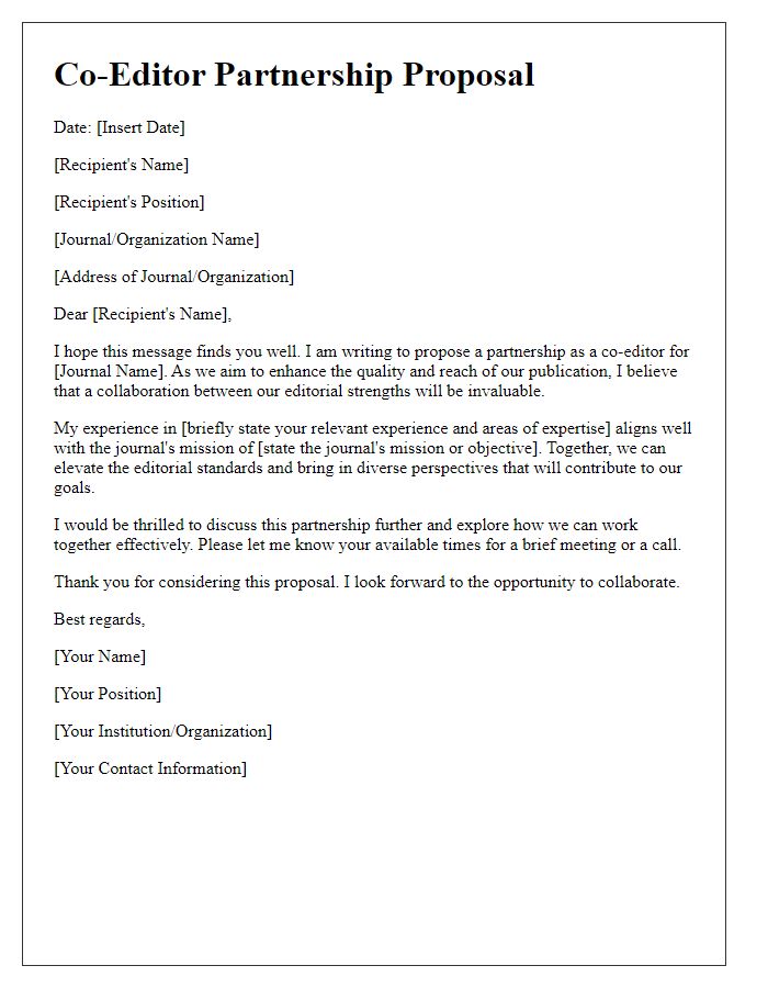 Letter template of co-editor partnership proposal for editorial board