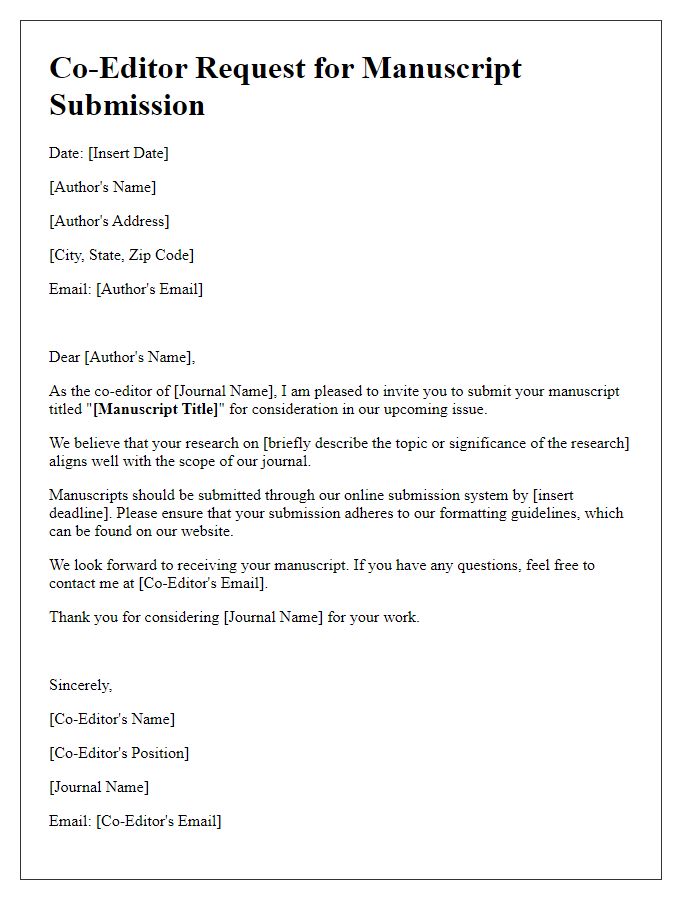 Letter template of co-editor request for manuscript submission