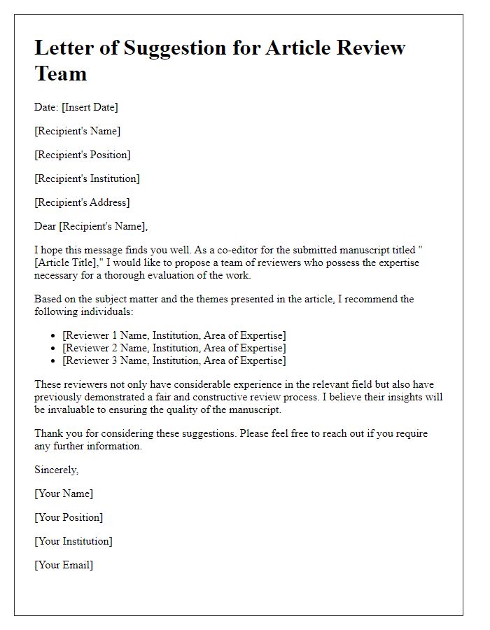 Letter template of co-editor suggestion for article review team