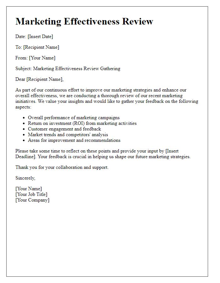 Letter template of marketing effectiveness review gathering