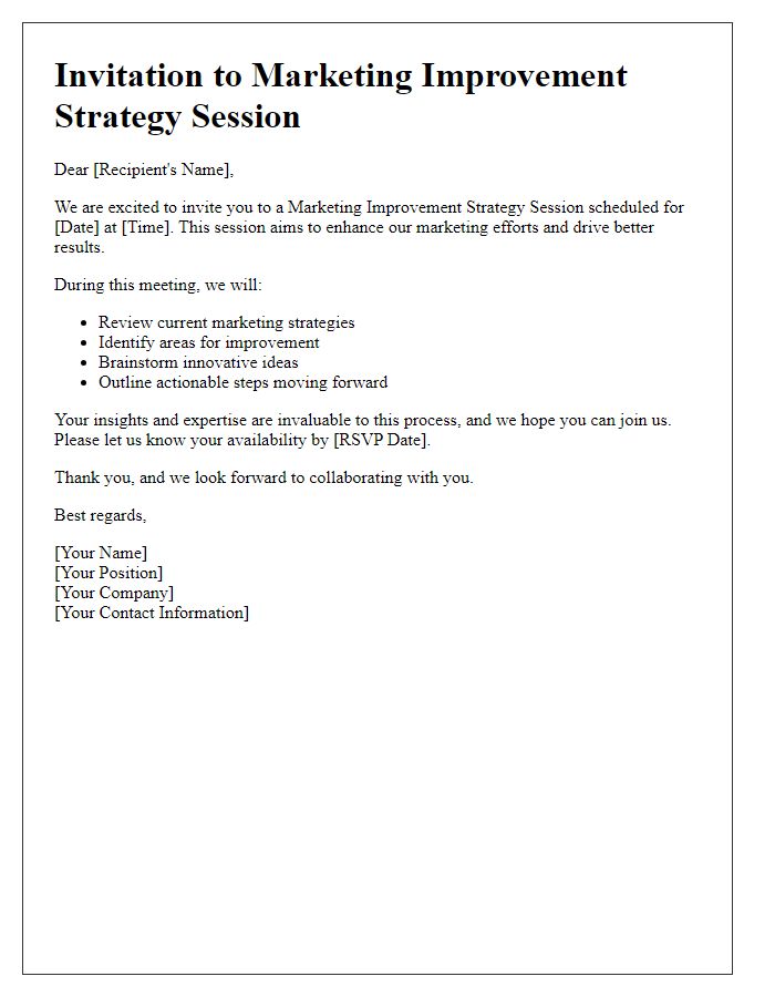 Letter template of marketing improvement strategy session