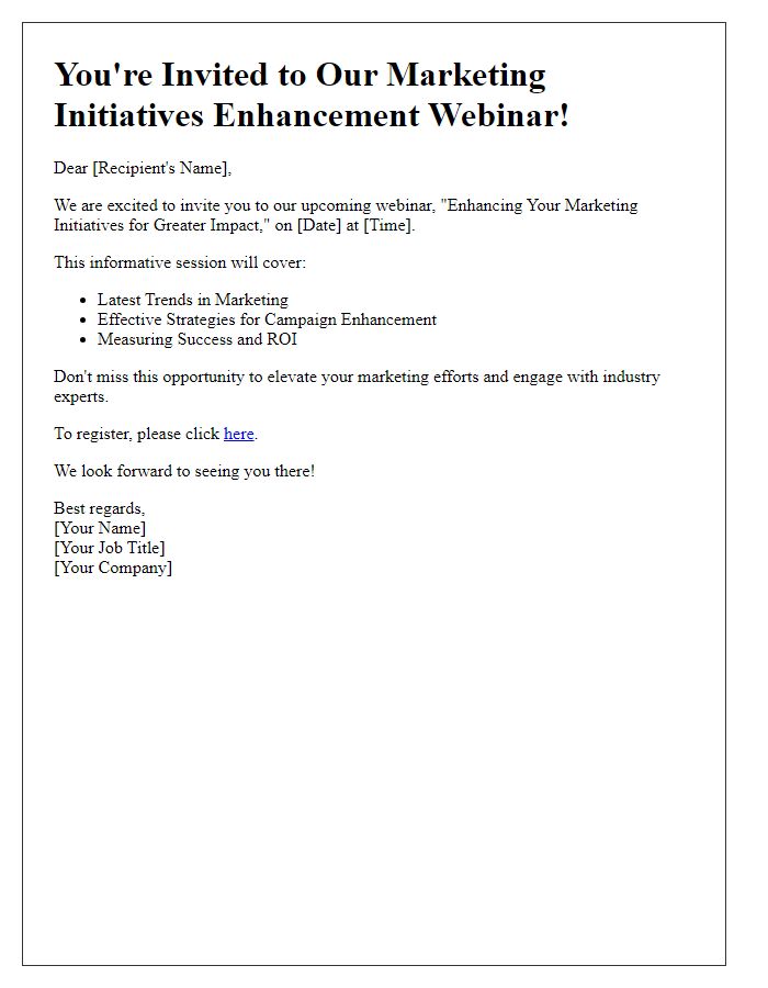 Letter template of marketing initiatives enhancement webinar