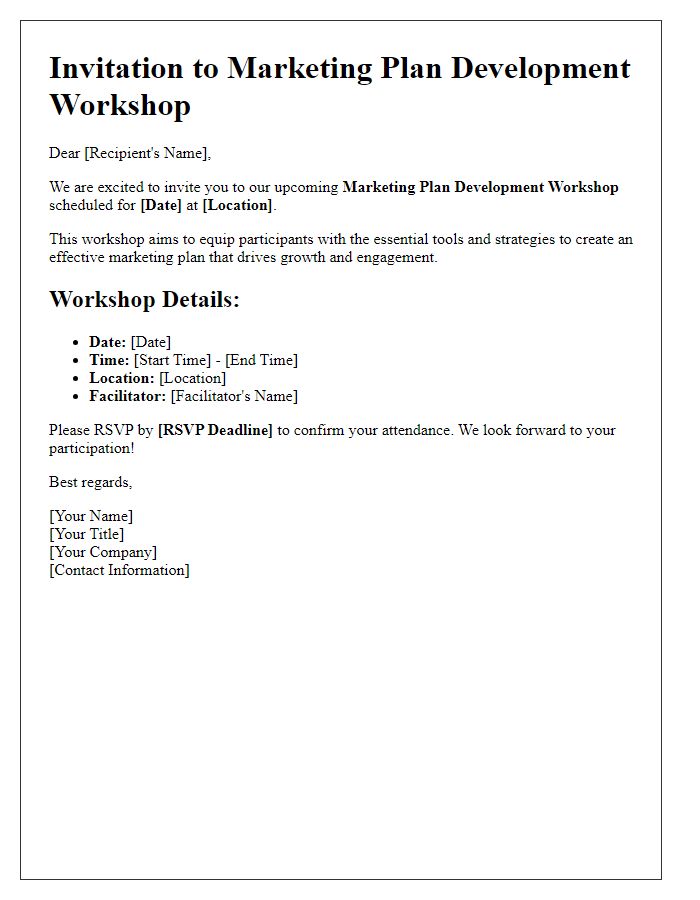 Letter template of marketing plan development workshop