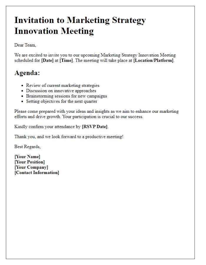 Letter template of marketing strategy innovation meeting