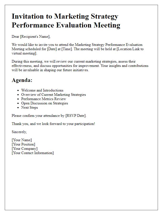 Letter template of marketing strategy performance evaluation meeting