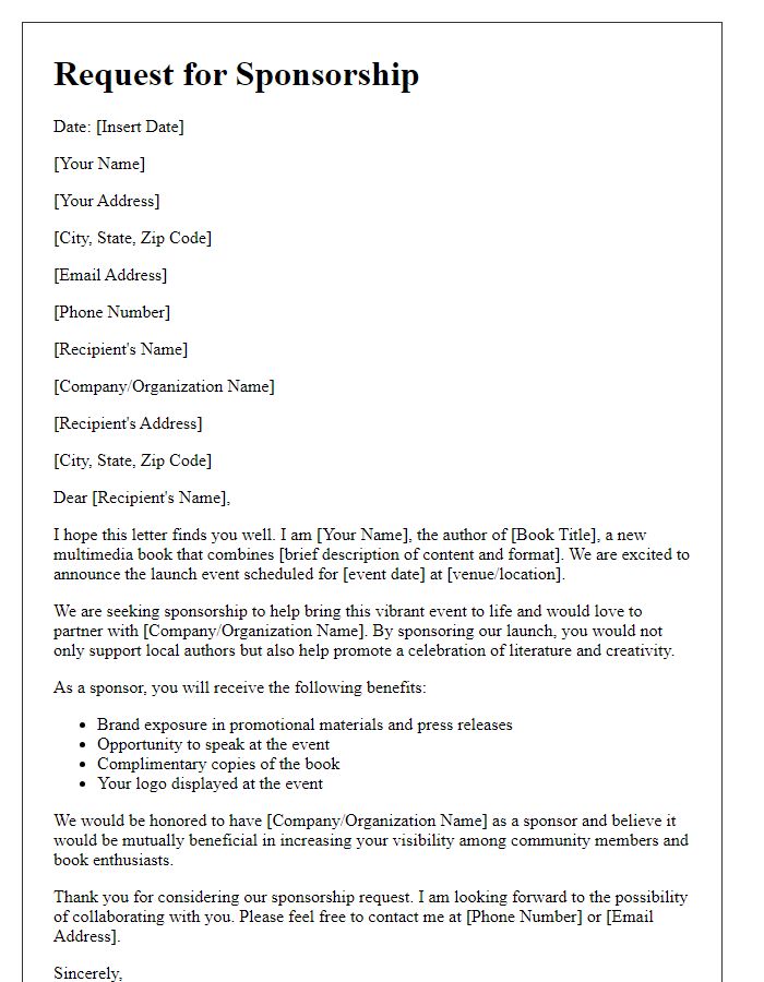 Letter template of multimedia book launch sponsorship request.