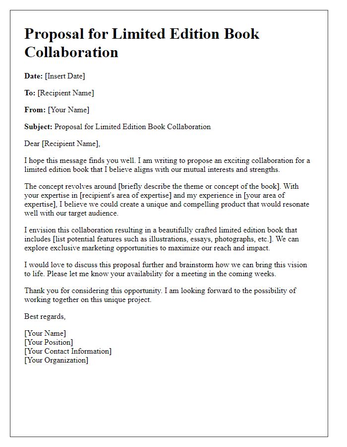 Letter template of proposal for a limited edition book collaboration