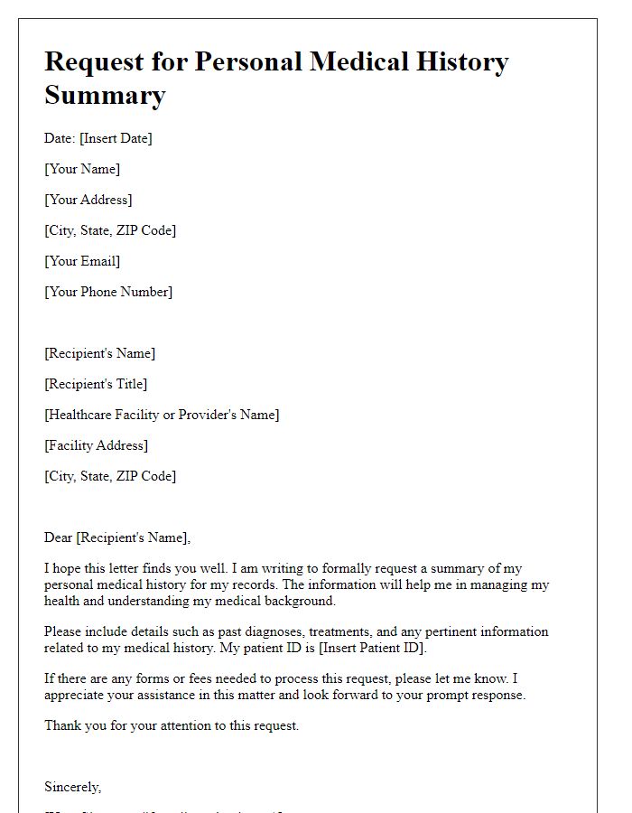 Letter template of application for personal medical history summary