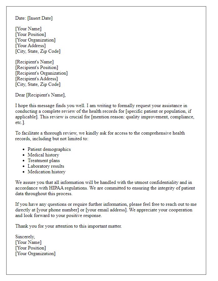 Letter template of solicitation for complete health record review