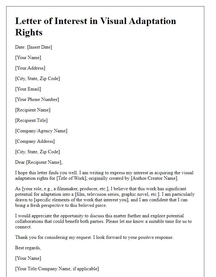 Letter template of visual adaptation rights interest