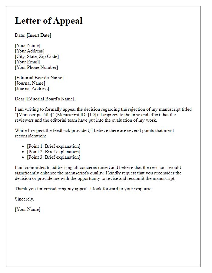 Letter template of appeal regarding manuscript rejection decision