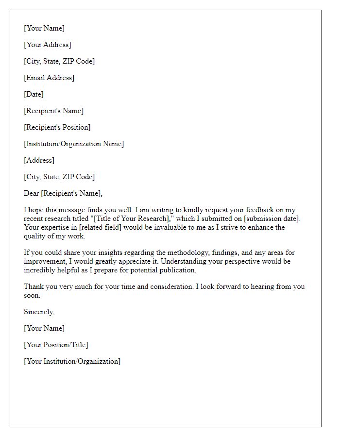 Letter template of communication seeking feedback on submitted research