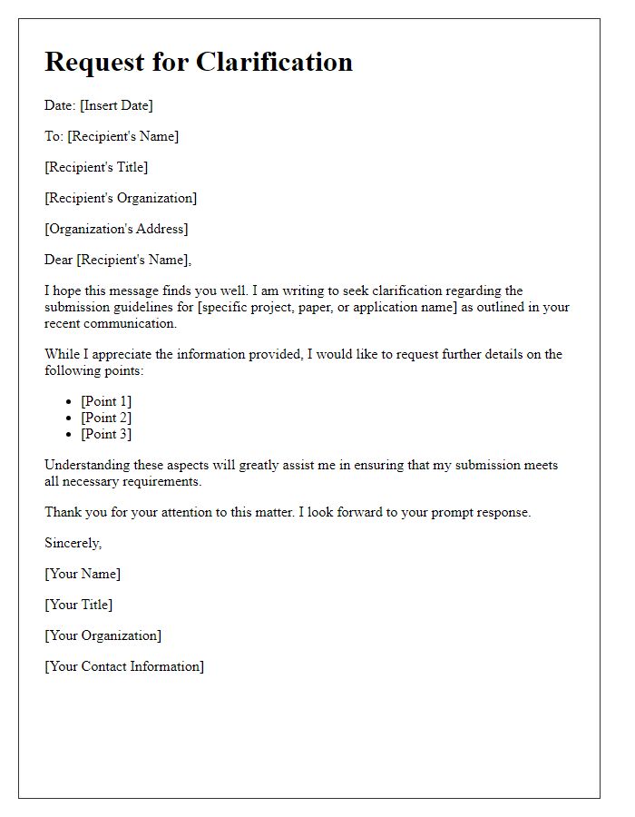 Letter template of request for clarification on submission guidelines