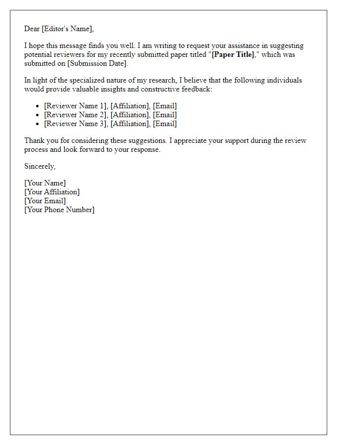 Letter template of request for reviewer suggestions for submitted paper