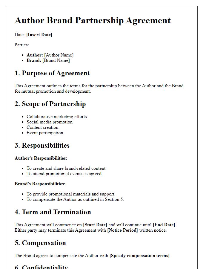 Letter template of agreement outline for author brand partnership