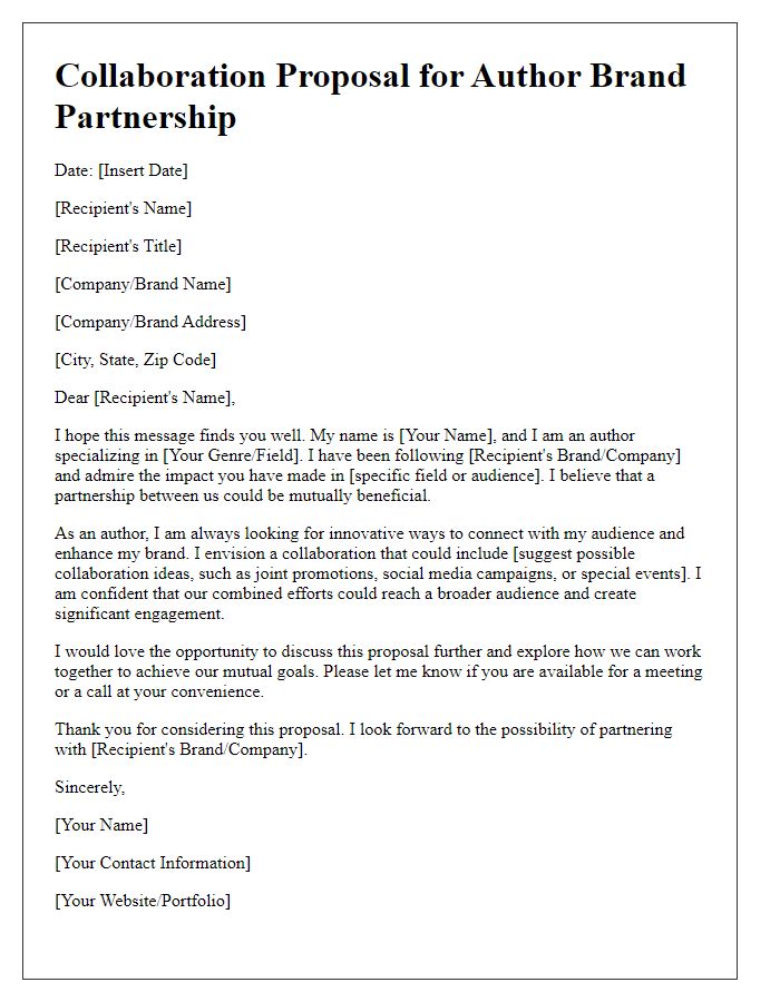 Letter template of collaboration proposal for author brand partnership