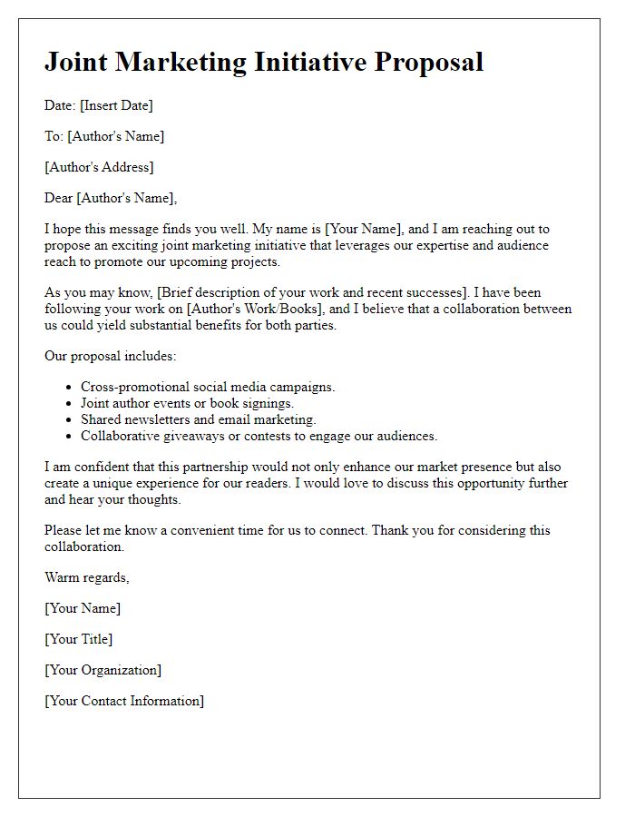 Letter template of joint marketing initiative for author partnership