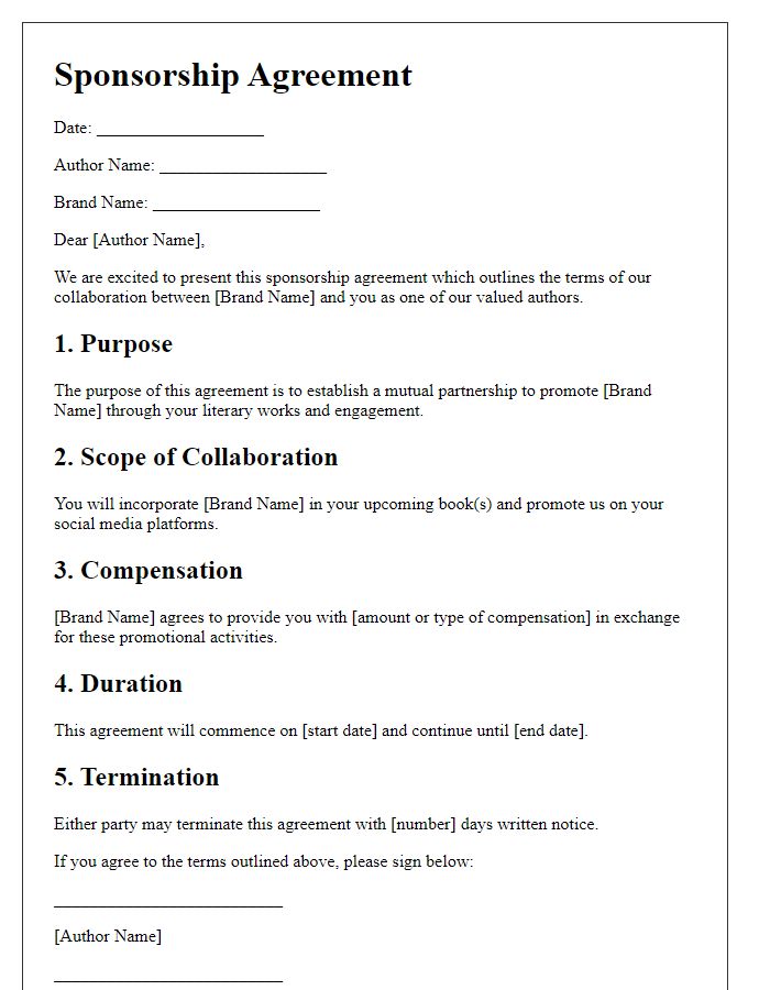 Letter template of sponsorship agreement for author-brand collaboration