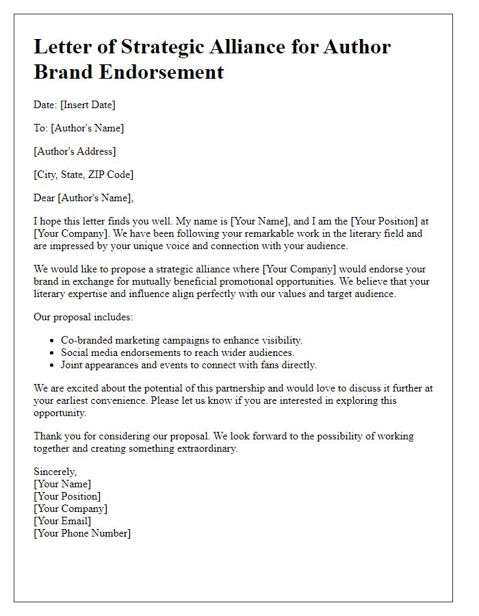 Letter template of strategic alliance for author brand endorsement