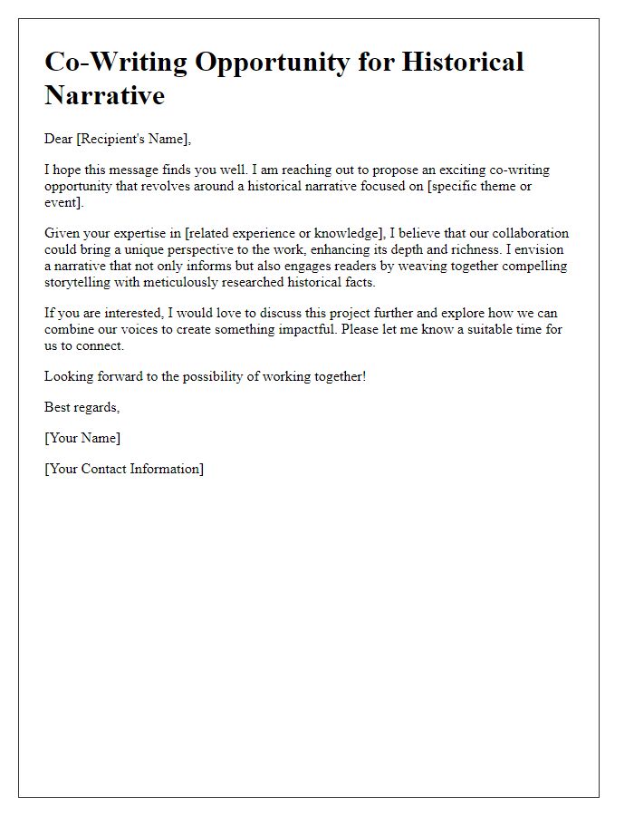 Letter template of co-writing opportunity for a historical narrative