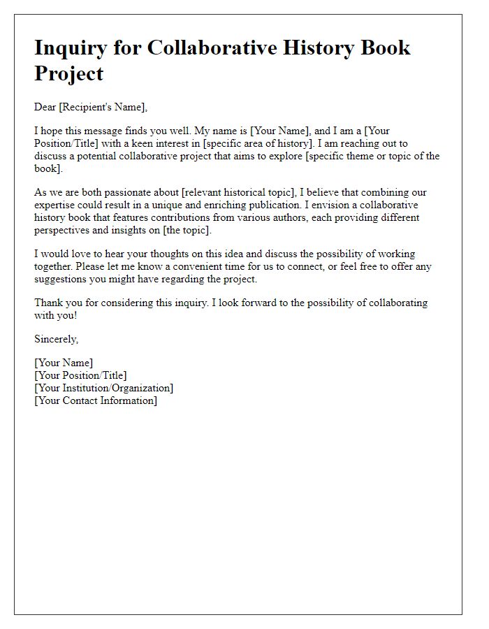 Letter template of collaborative history book project inquiry