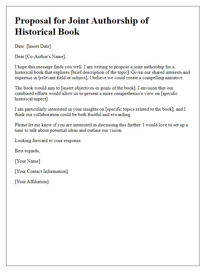 Letter template of historical book joint authorship proposal