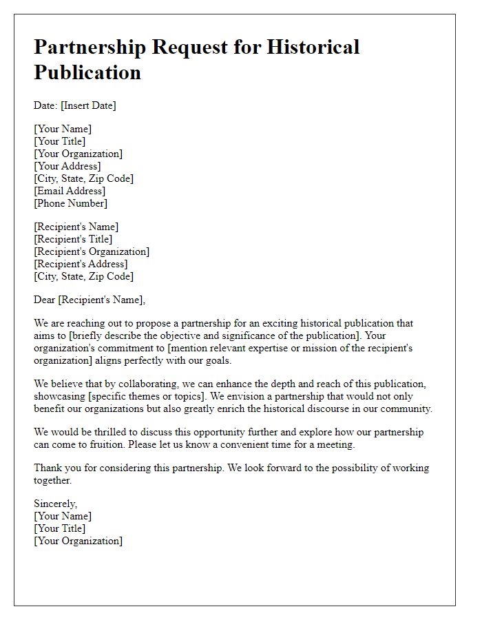 Letter template of partnership request for historical publication