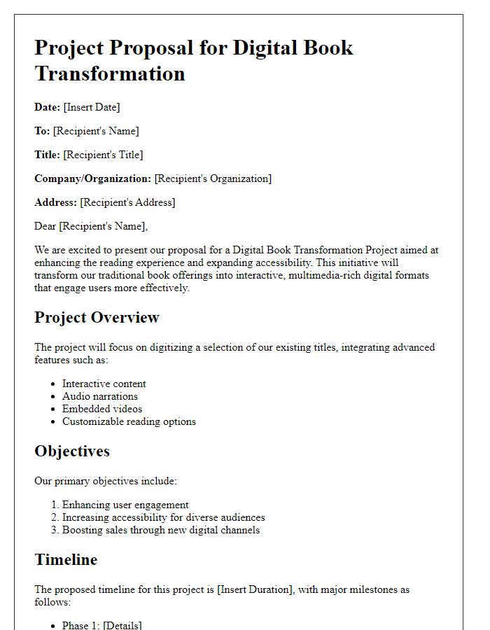 Letter template of digital book transformation project proposal