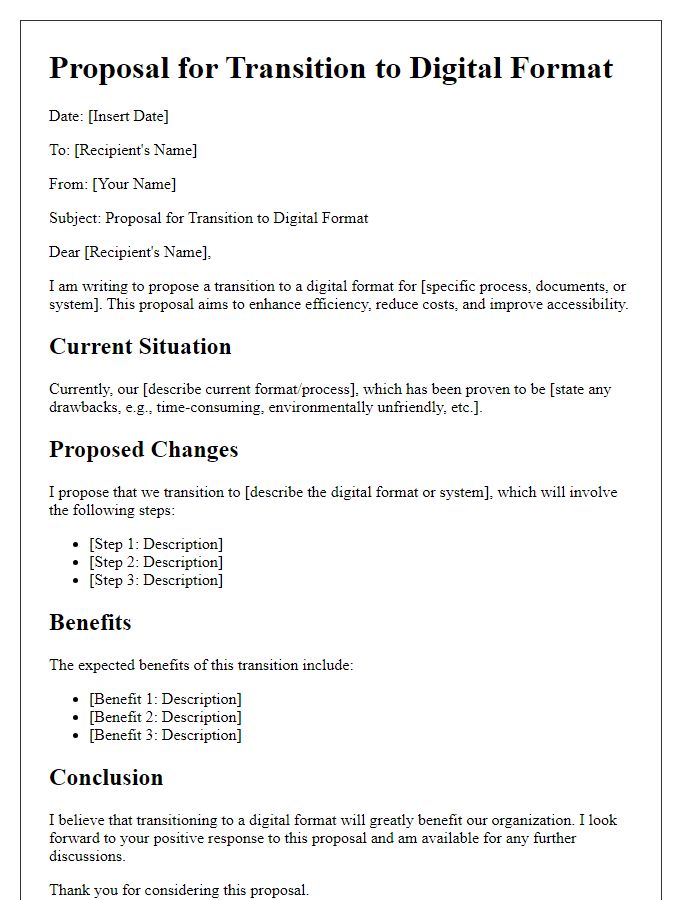 Letter template of digital format transition proposal