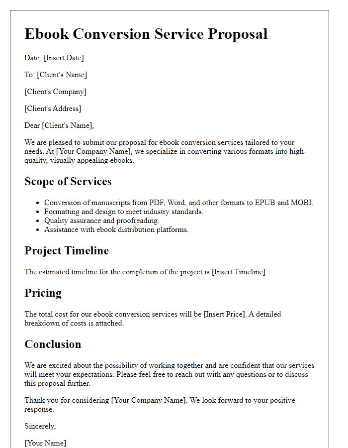 Letter template of ebook conversion service proposal