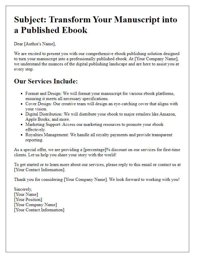 Letter template of ebook publishing solution offer