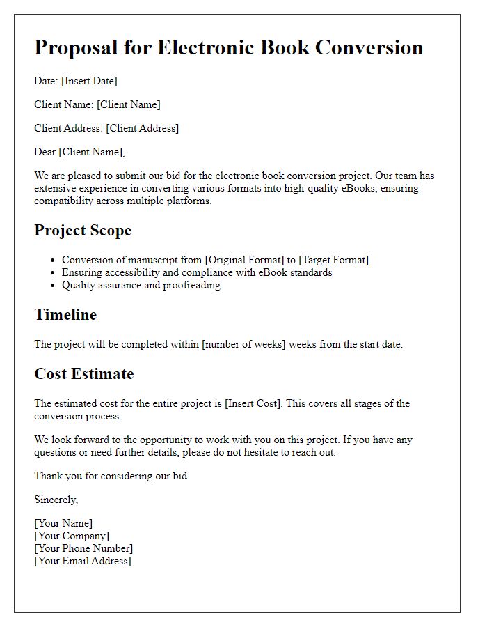 Letter template of electronic book conversion bid