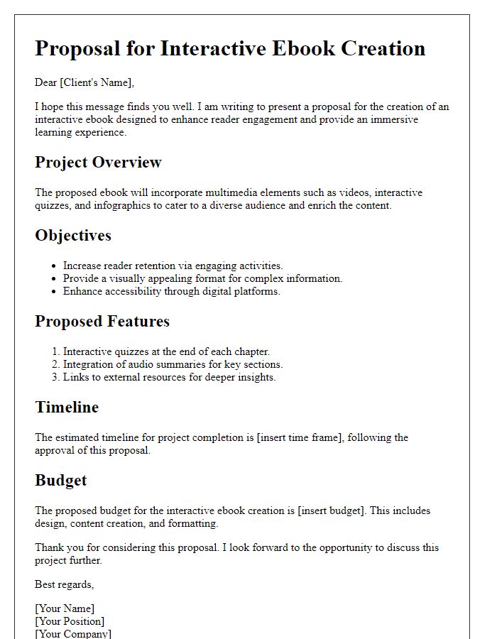 Letter template of interactive ebook creation proposal