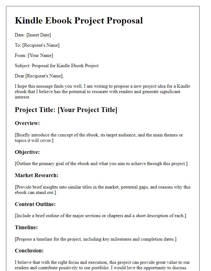 Letter template of Kindle ebook project suggestion