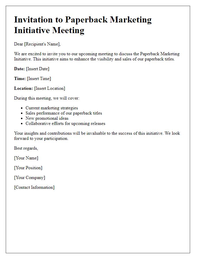 Letter template of paperback marketing initiative meeting